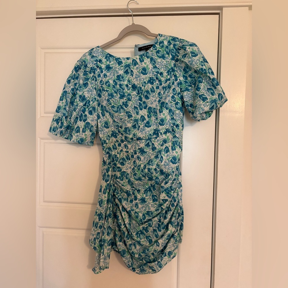 Floral Blue Green Short Sleeve Women's Top
